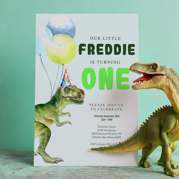 TRex First Birthday Invite - 1st Birthday Party Invitation - Dinosaur Theme Celebration - Custom Dinosaur Party Invite