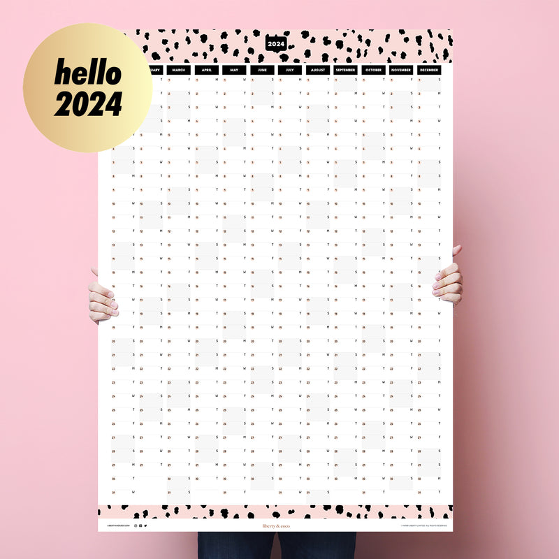 2024 Powerful Two Word Phrases Large Wall Planner - Blush Dalmatian
