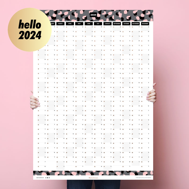 2024  Large Wall Planner - Blush Leopard 02